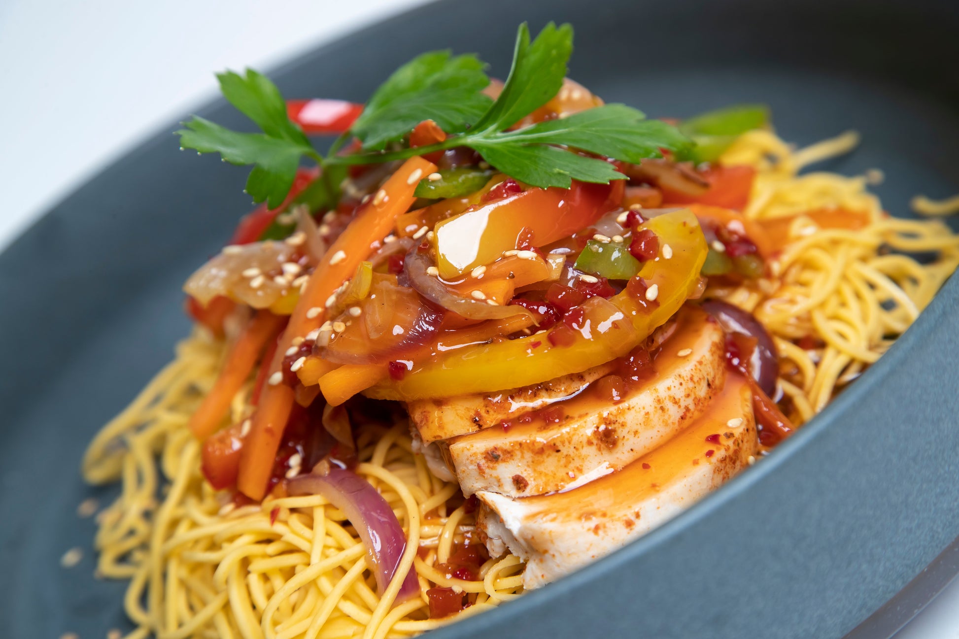 Sweet Chilli Chicken Stir Fry with Noodles Meal Nude Food Ireland